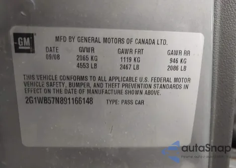 2009 Chevrolet Impala Ls z USA, uszkodzony, nr VIN 2G1WB57N891166148